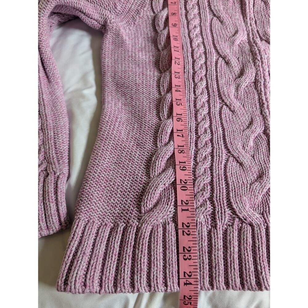 L.L.Bean Lavender Purple Cable Knit Full Zip Sweater Cotton Mock Neck Large - Picture 4 of 9